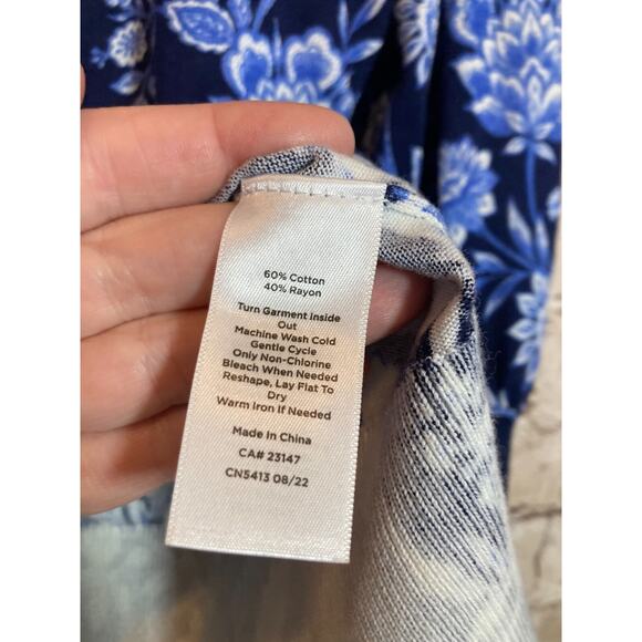 Talbots Sweater Womens 1X Navy Blue Floral Lightweight Pullover Plus Stretch - Picture 12 of 14